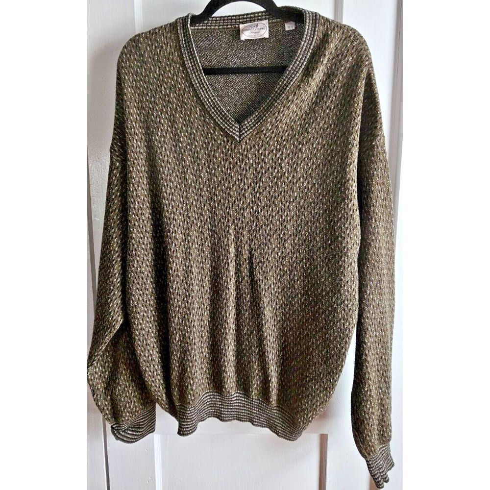 Vtg PRONTO-UOMO‎ made in Italy men Sweater 52/L brown V neck pullover